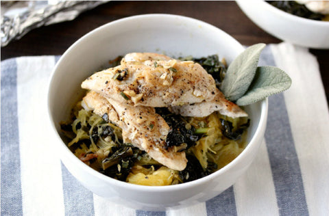 Roasted Spaghetti Squash with Chicken & Sage