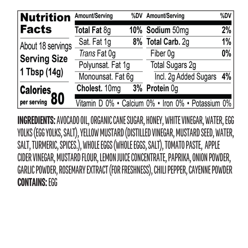 Chicken Sauce made with 100% Pure Avocado Oil - Nutrition Facts Label