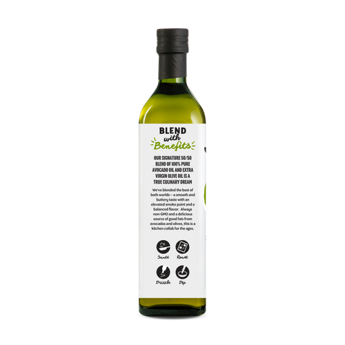 50/50 Blend 100% Pure Avocado + Extra Virgin Olive Oil 750ml Bottle View Features