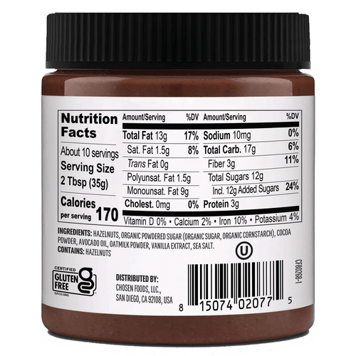 Chocolate Hazelnut Spread With Avocado Oil - View Nutrition Facts
