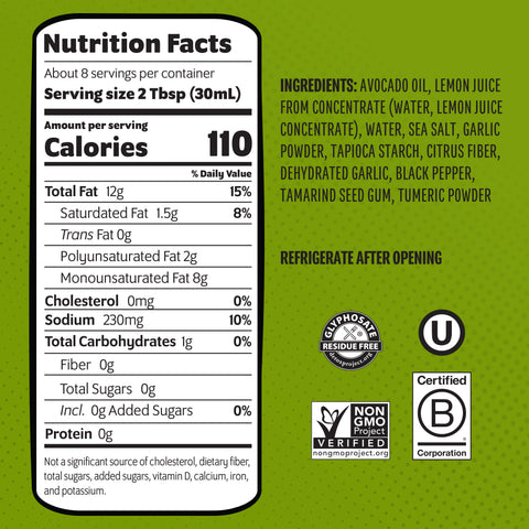 Lemon Garlic Salad Dressing 8 Fl Oz