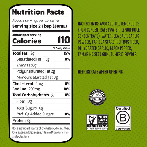 Lemon Garlic Salad Dressing 8 Fl Oz