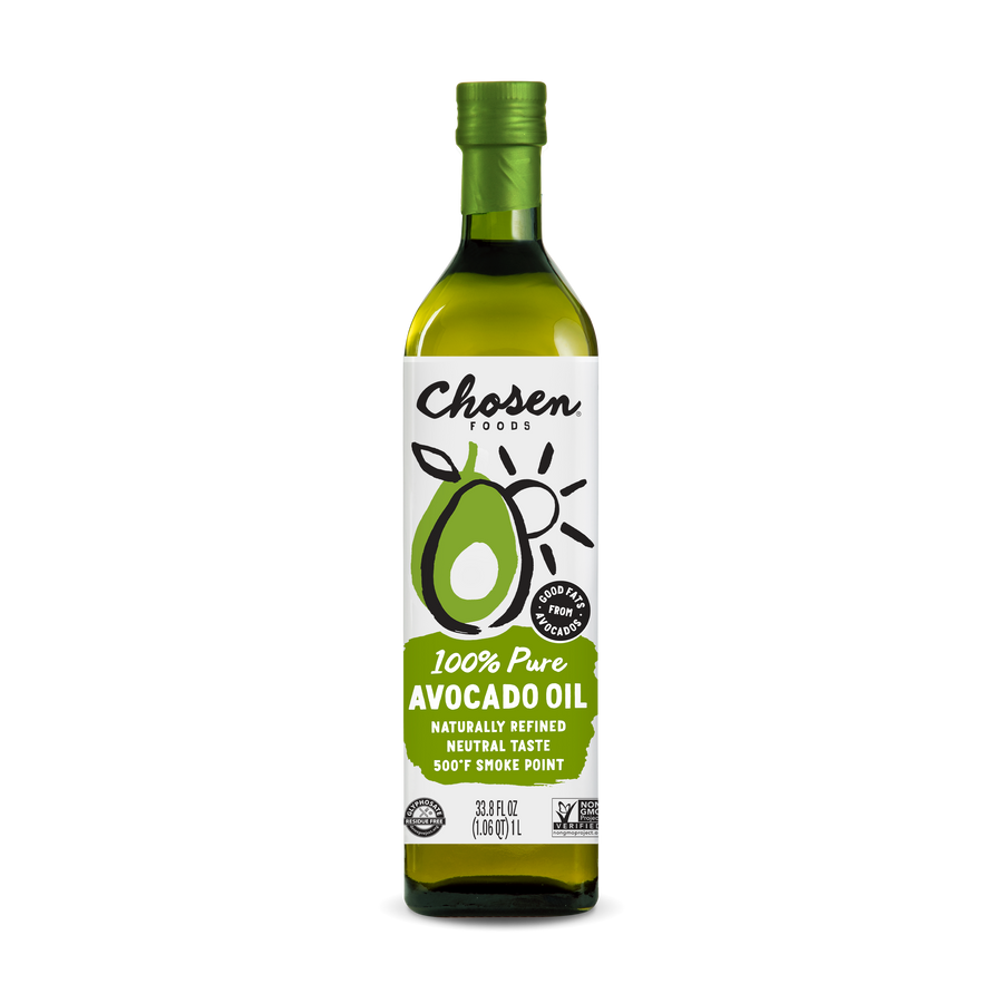 Front Shot of 1 Liter Bottle of Chosen Foods 100 % Pure Avocado Oil