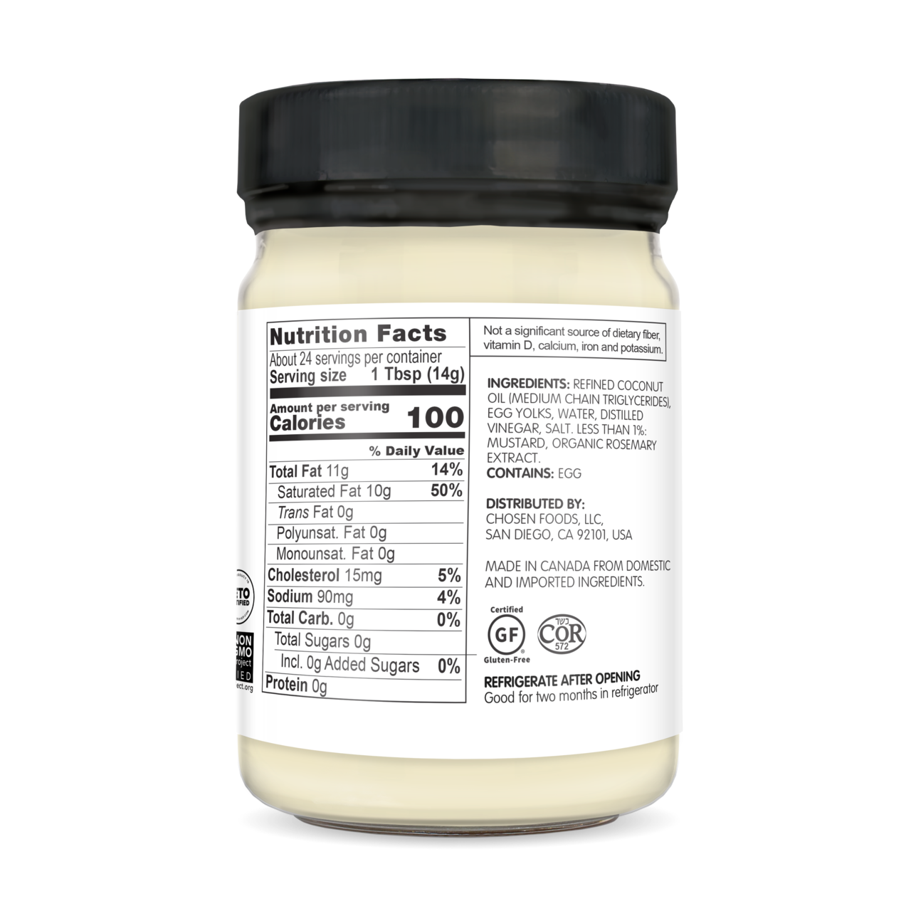 Chosen Foods Classic Keto Mayonnaise with MCT Oil, Gluten & Dairy Free,  Low-Carb, Keto & Paleo Diet Friendly, Mayo for Sandwiches, Dressings and